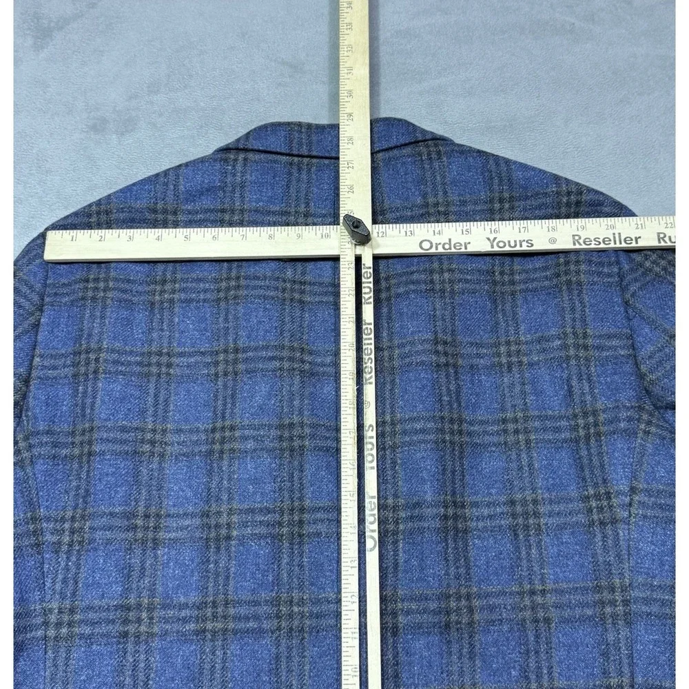 Tommy Hilfiger Blazer Mens 48R Blue Windowpane Plaid Wool Blend Sport Coat Dad
